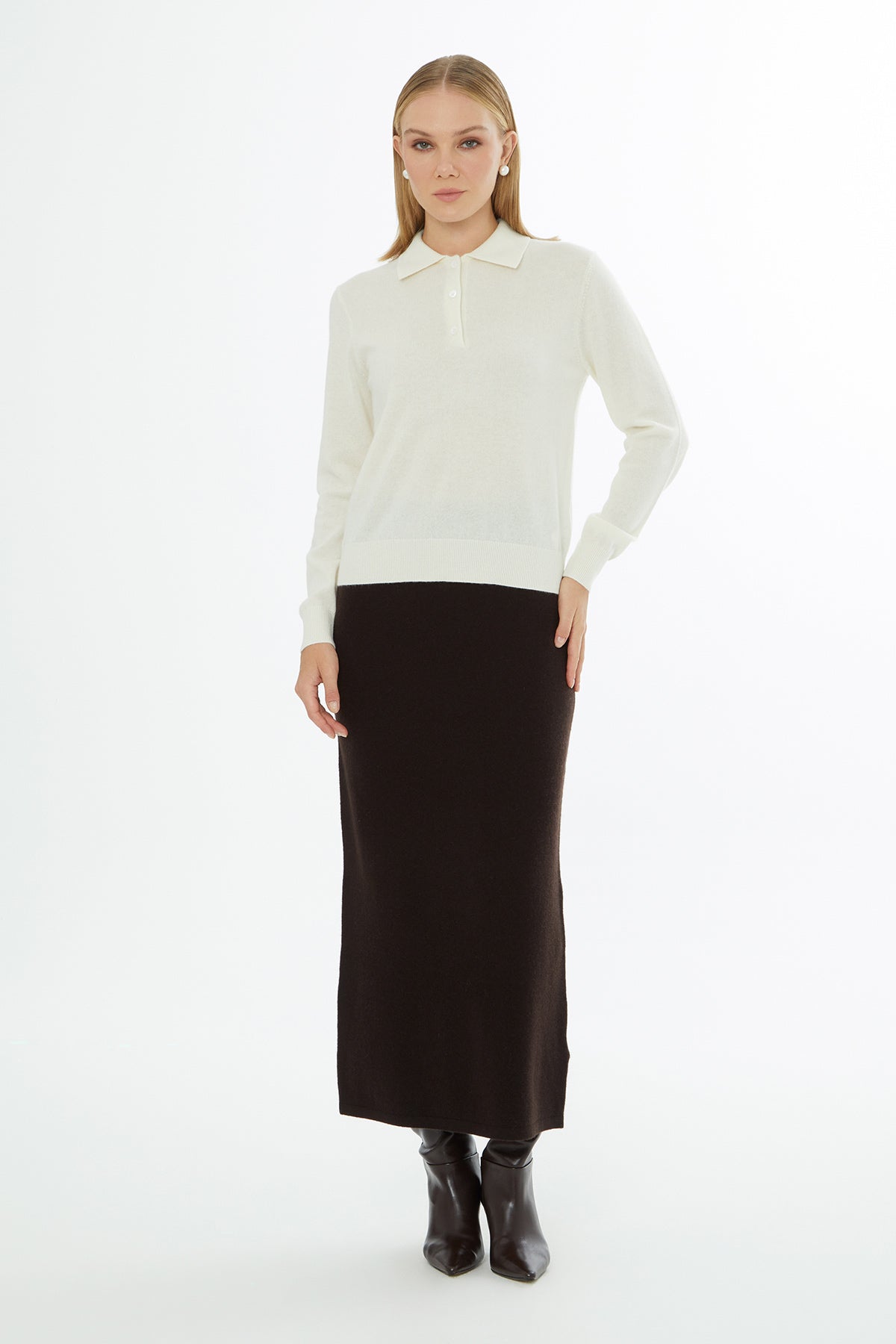 Shirt Collar Sweater with Button Closure N