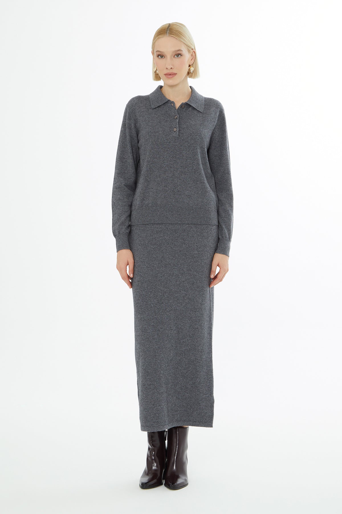 Grey Sweater with Shirt Collar