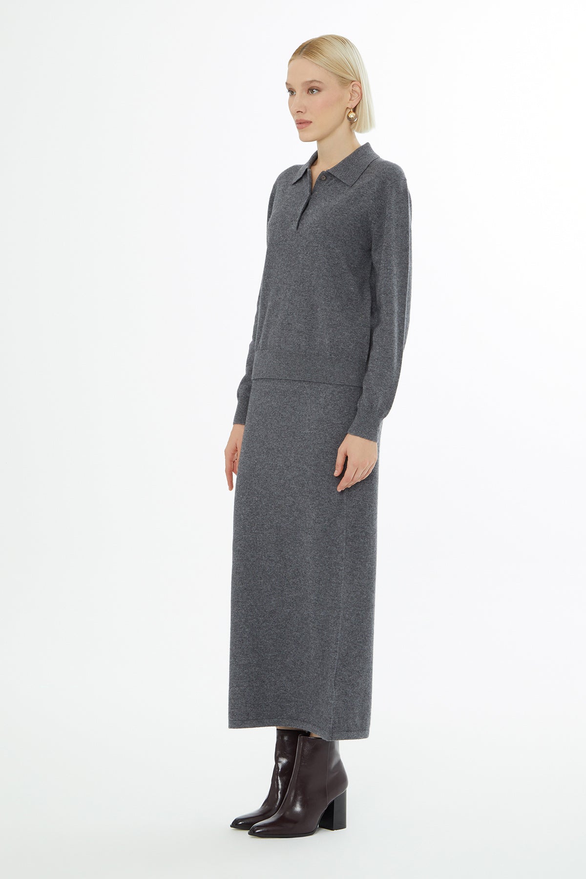 Grey Sweater with Shirt Collar