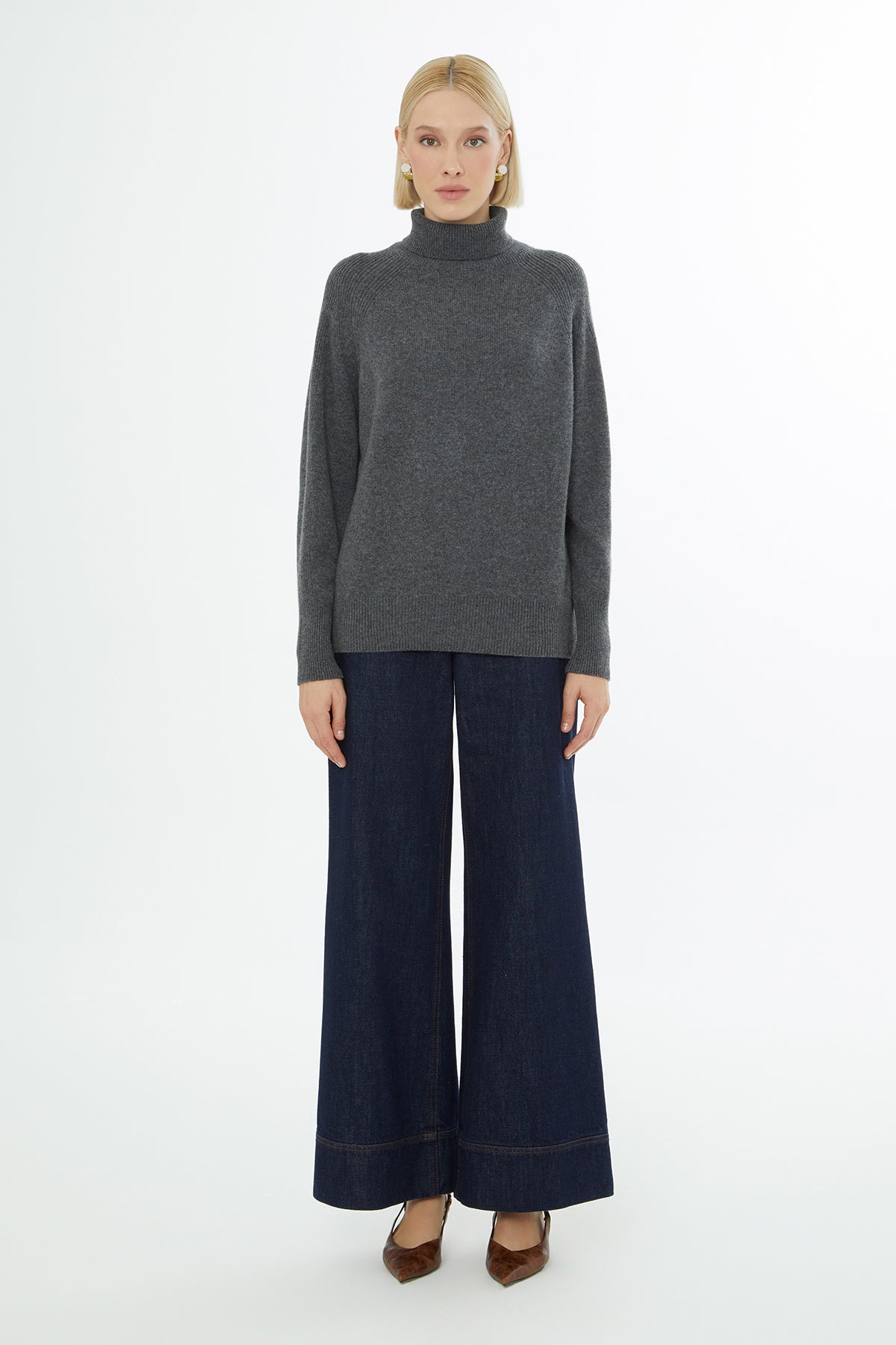 Grey Long-Sleeve Turtleneck Sweater