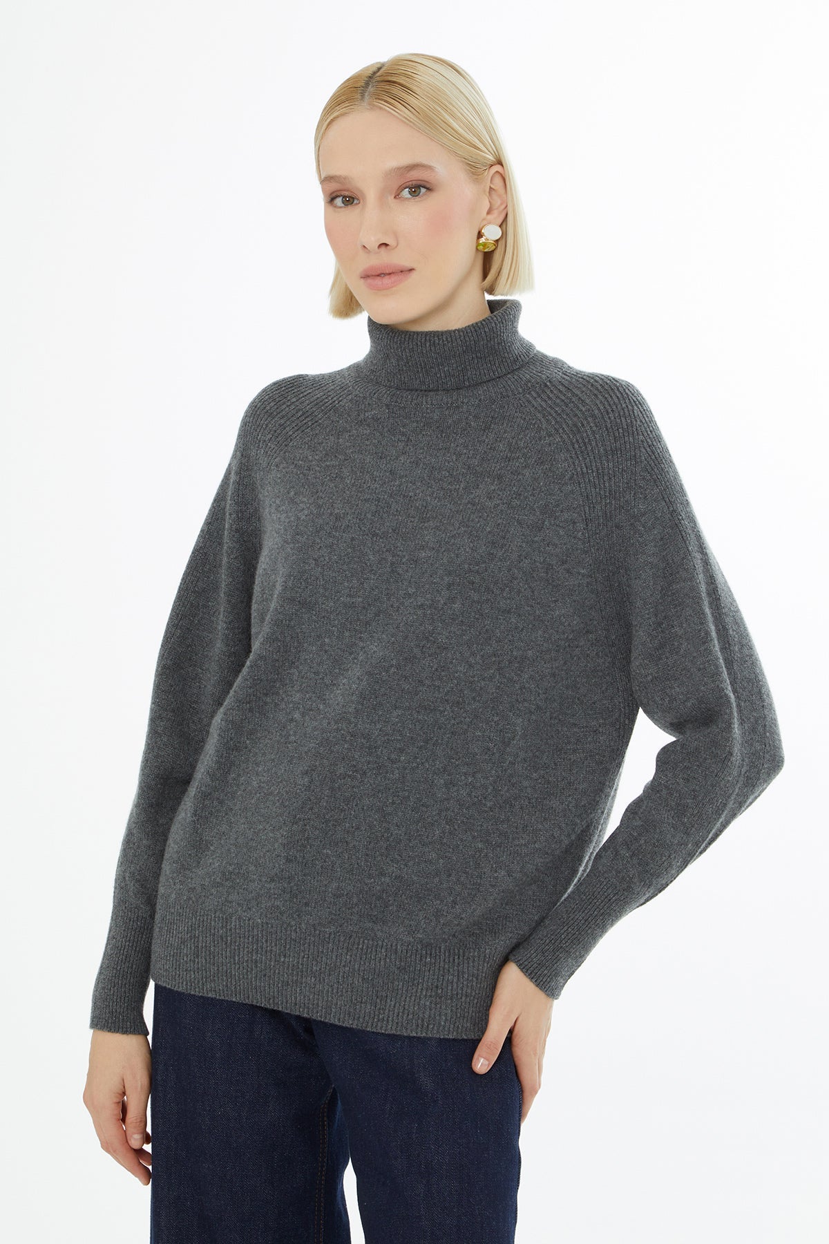 Grey Long-Sleeve Turtleneck Sweater