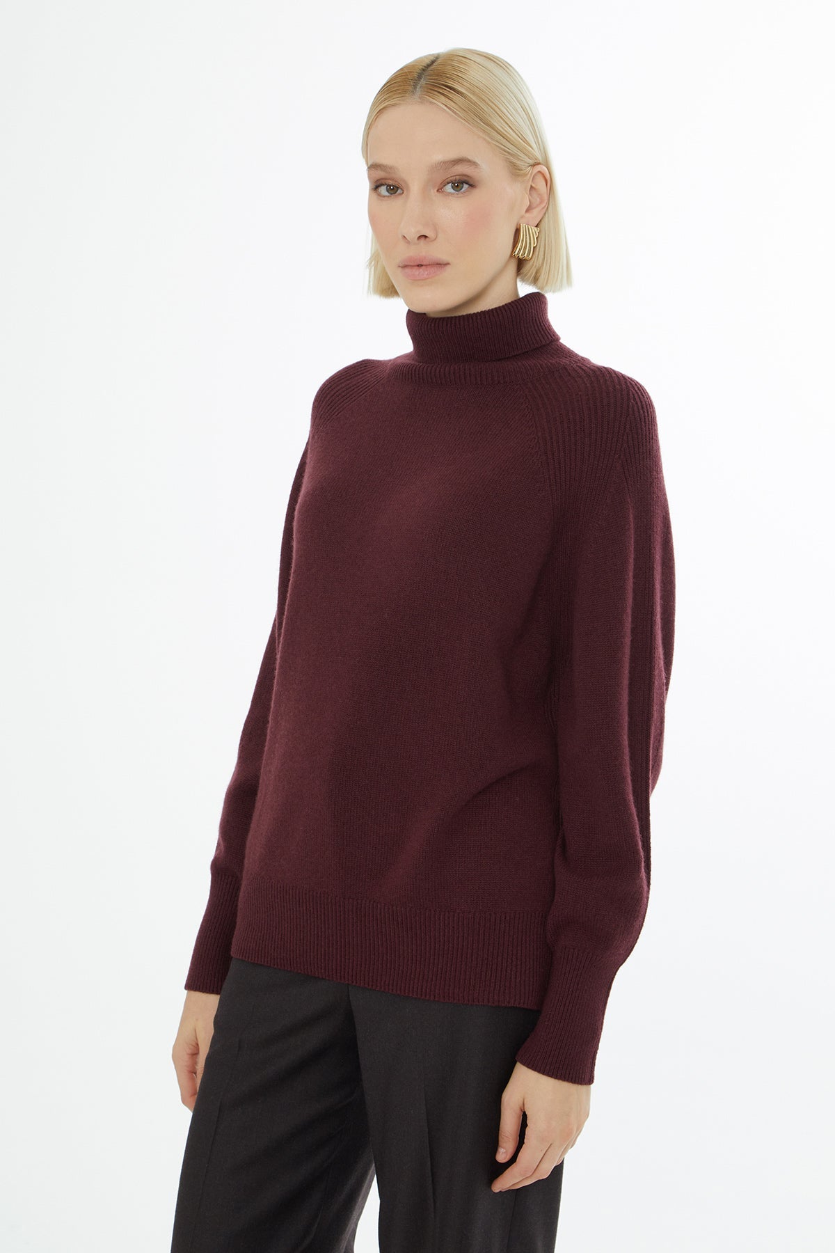 Burgundy Long-Sleeve Turtleneck Sweater
