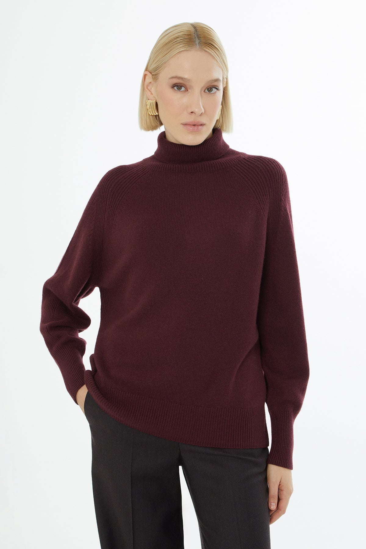 Burgundy Long-Sleeve Turtleneck Sweater