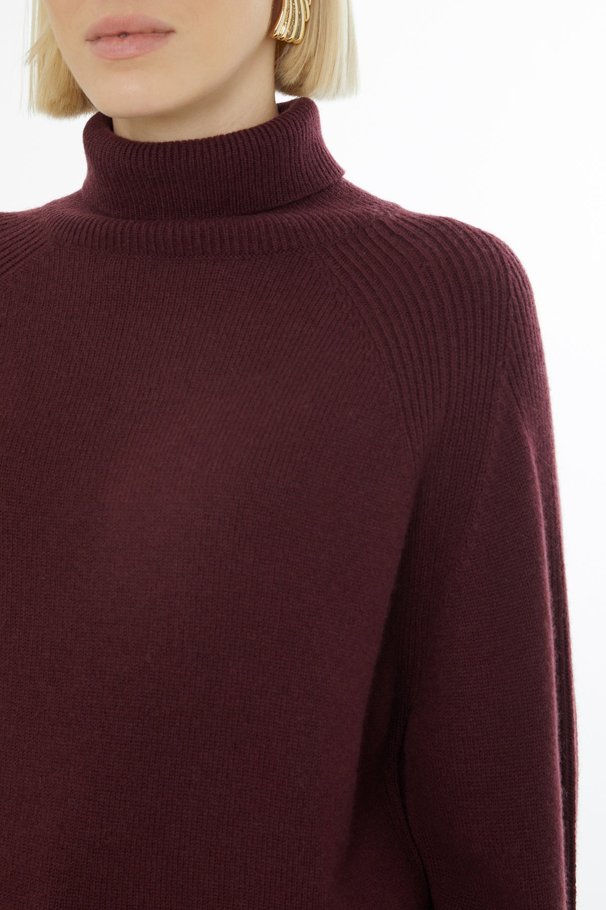 Burgundy Long-Sleeve Turtleneck Sweater