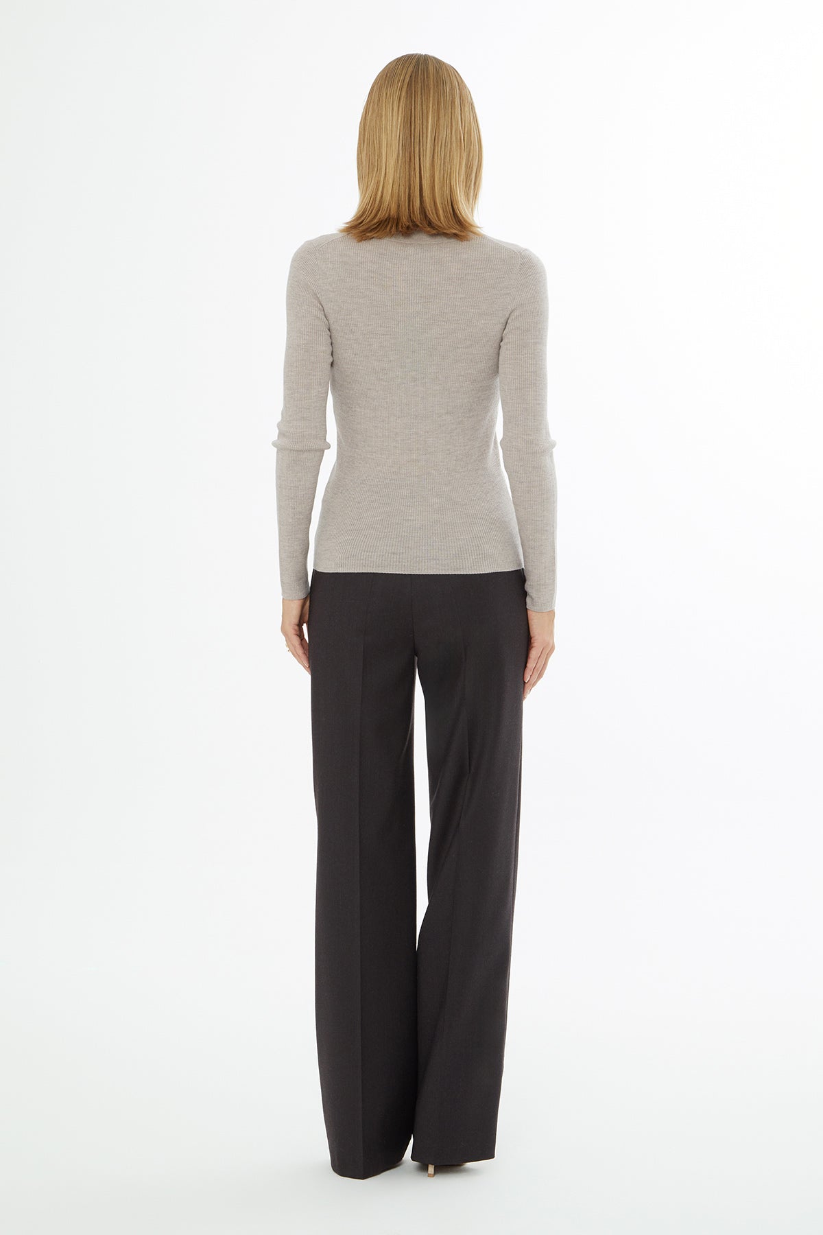 Beige Long-Sleeve V-Neck Blouse