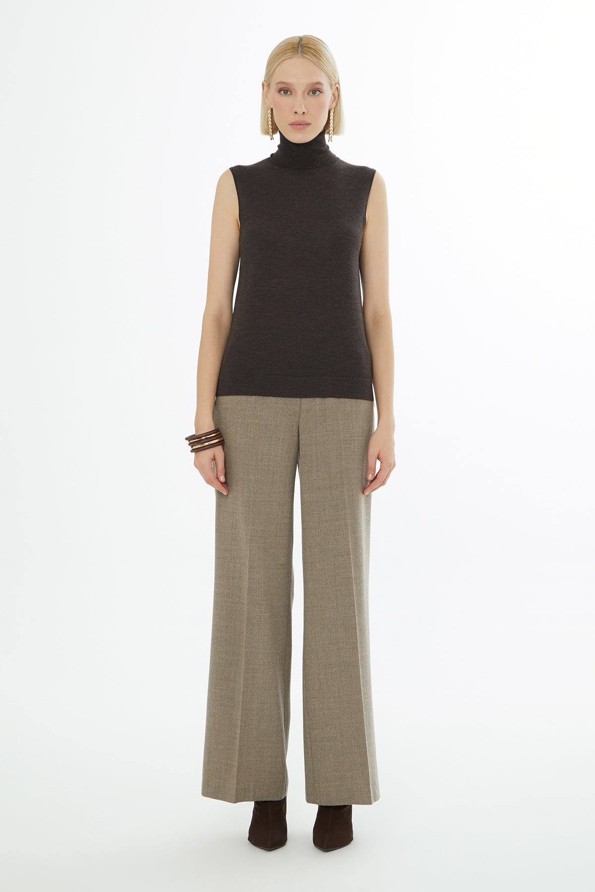 Brown Sleeveless V-Neck Sweater