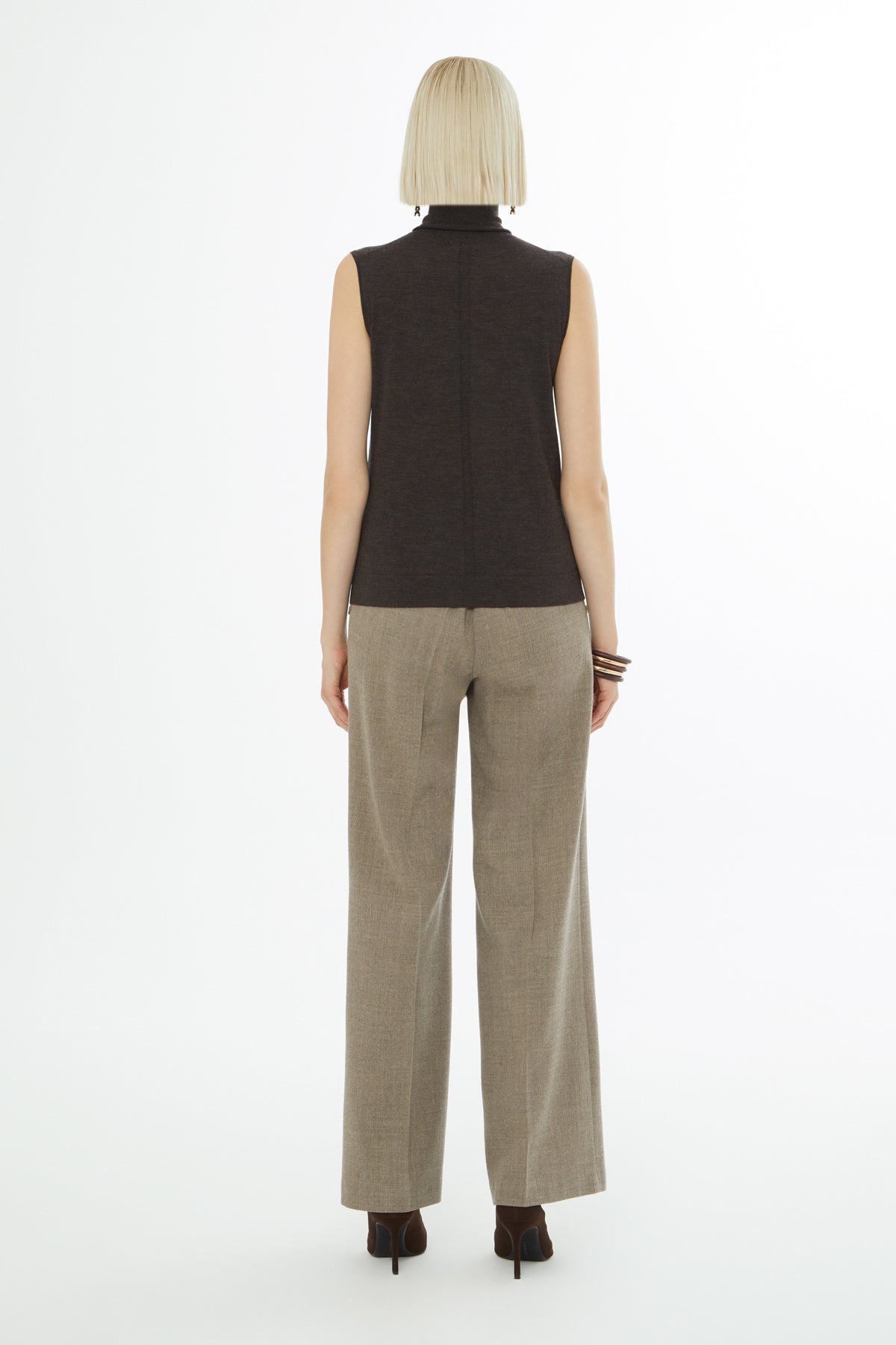 Brown Sleeveless V-Neck Sweater