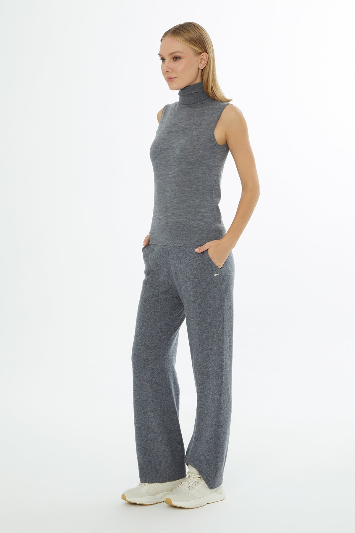 Grey Sleeveless V-Neck Sweater