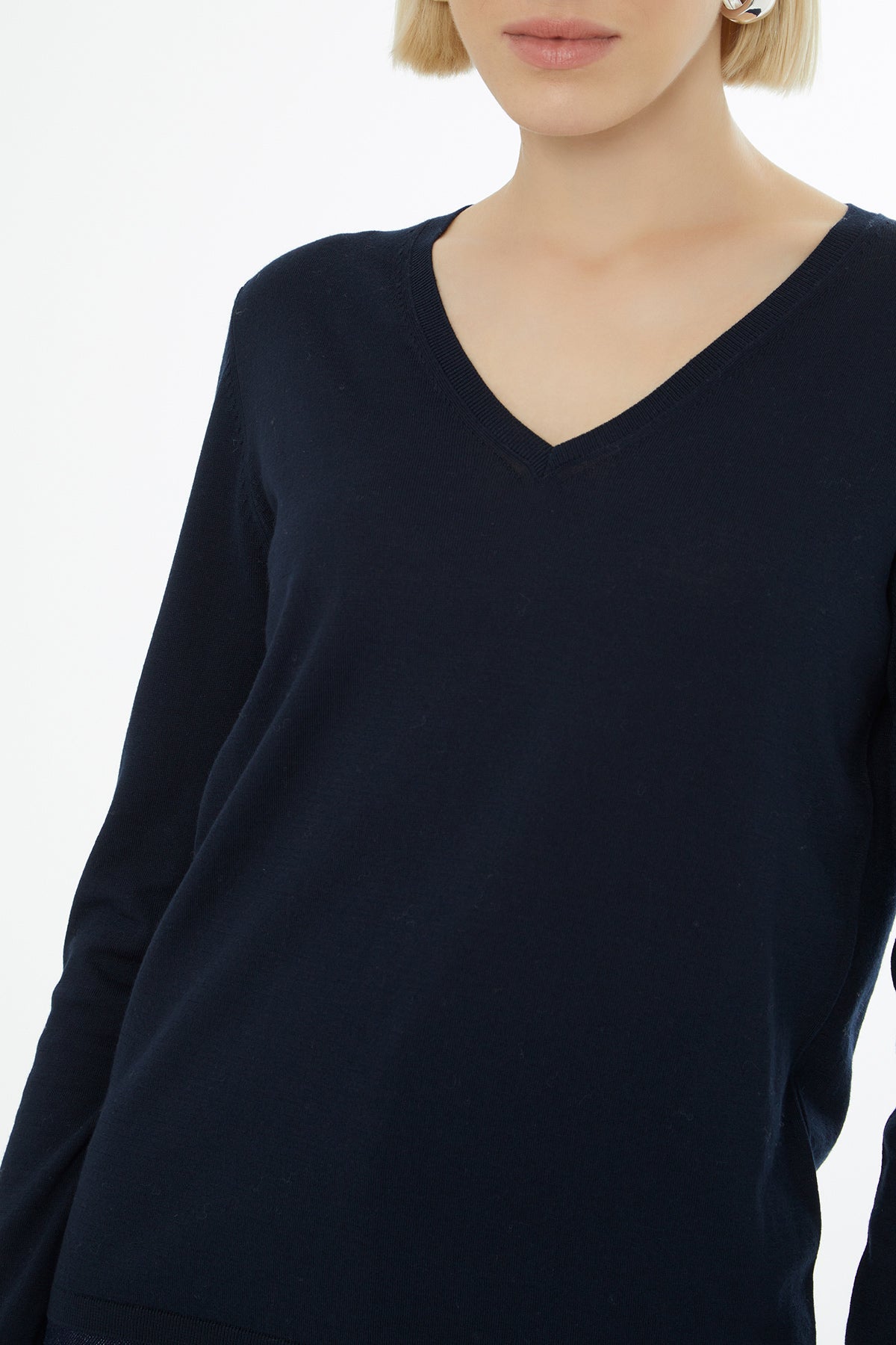 Navy Long-Sleeve V-Neck Blouse