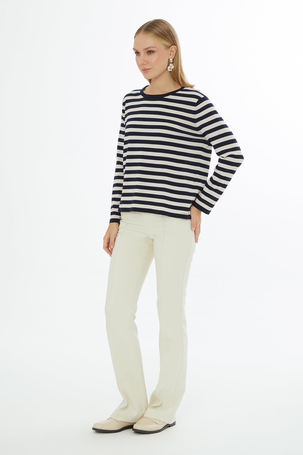 Striped Long-Sleeve Knit Blouse