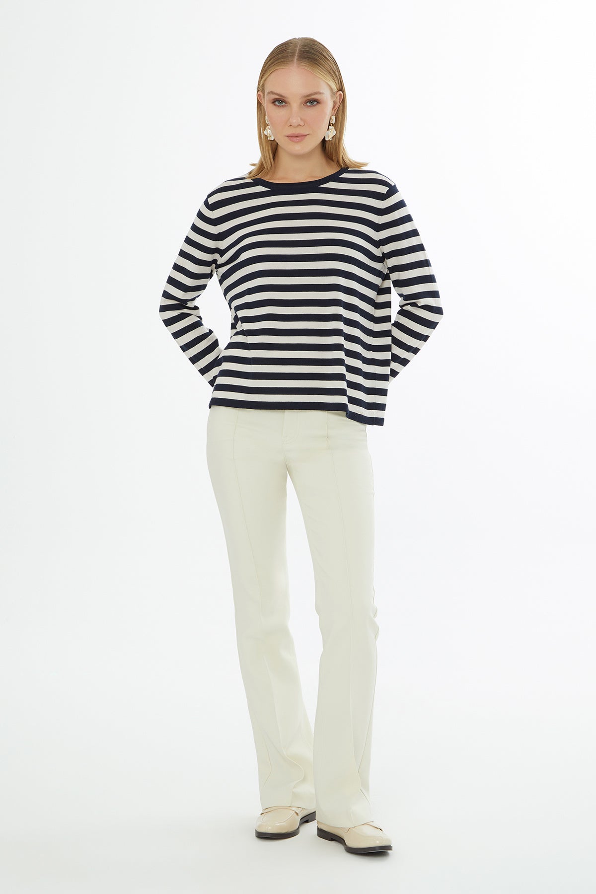 Striped Long-Sleeve Knit Blouse