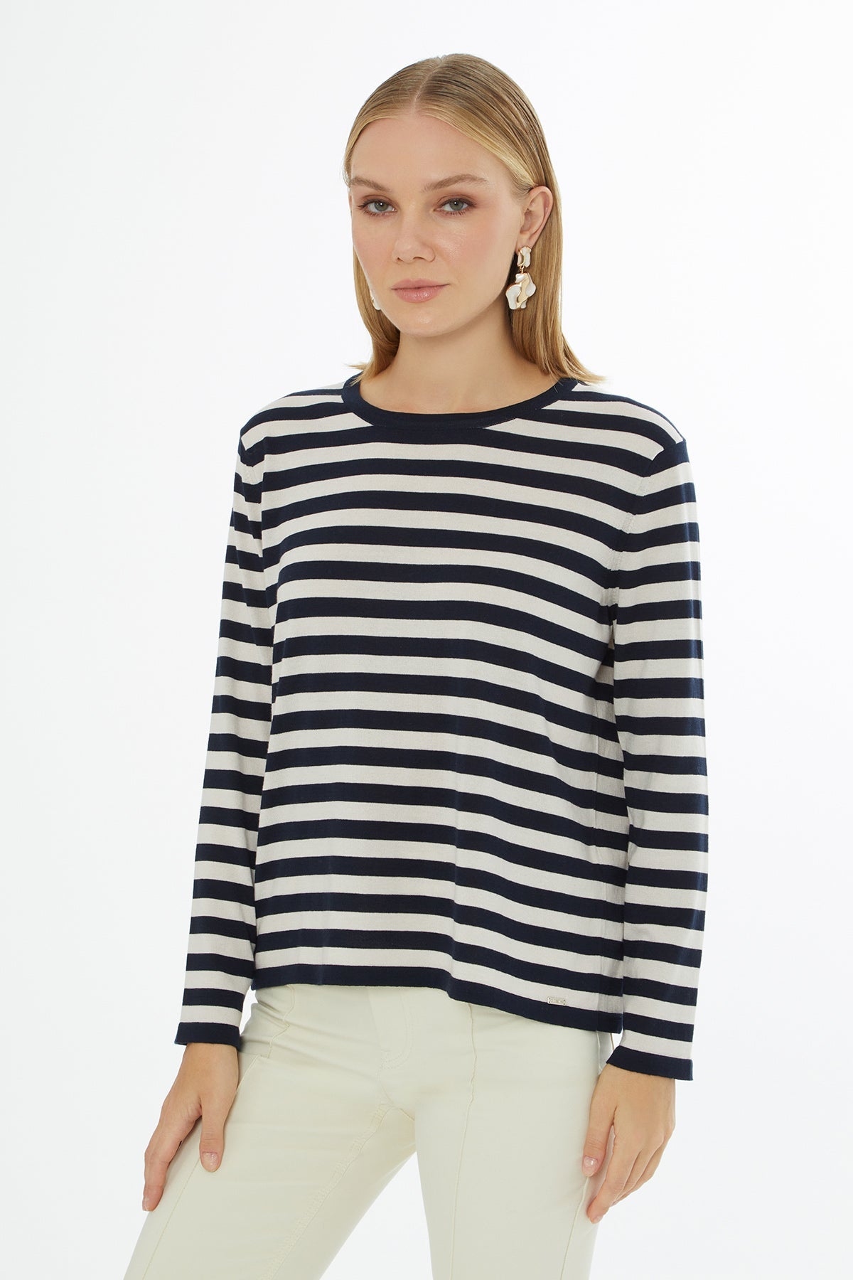 Striped Long-Sleeve Knit Blouse