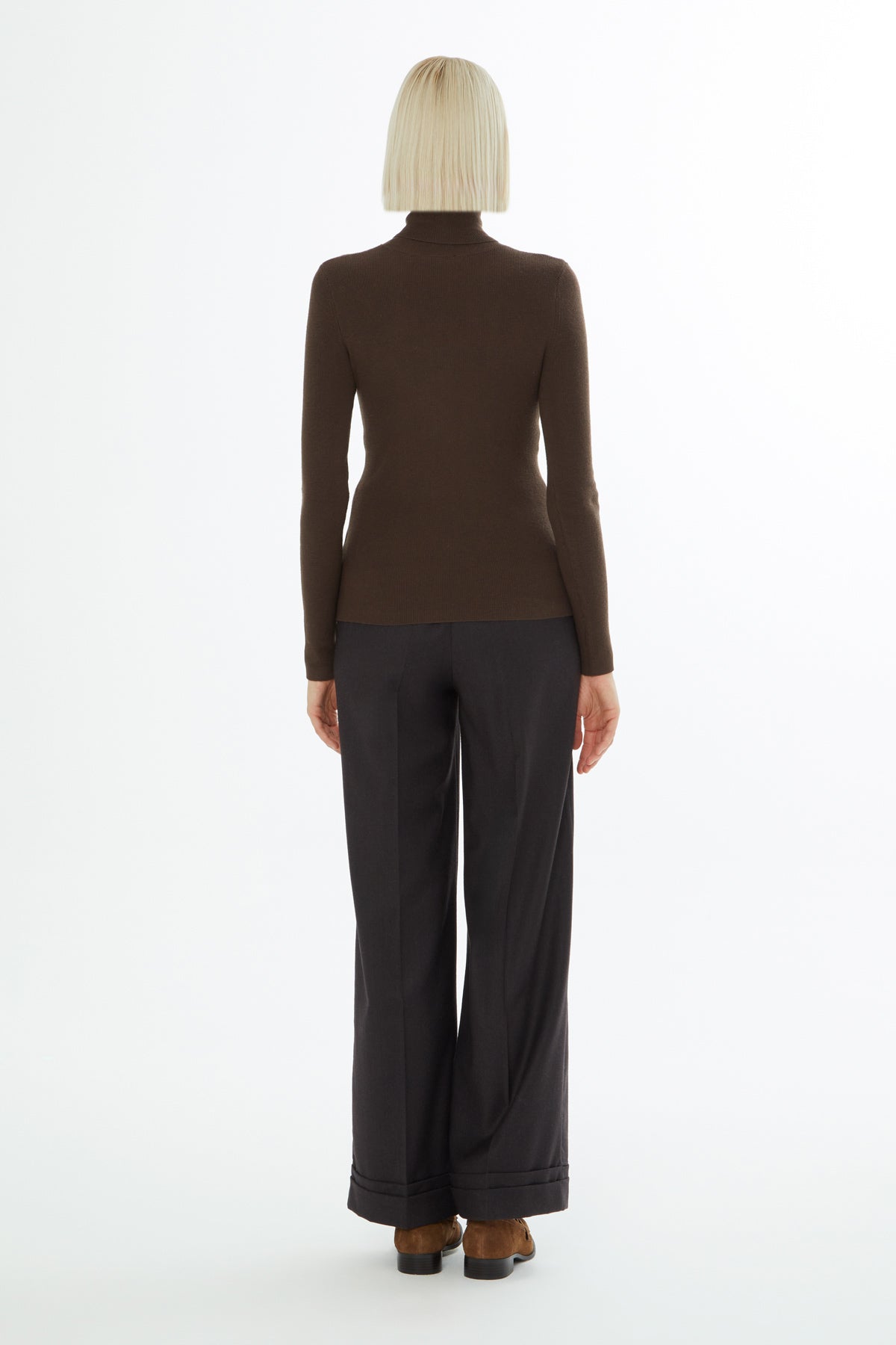 Brown High-Neck Knit Sweater