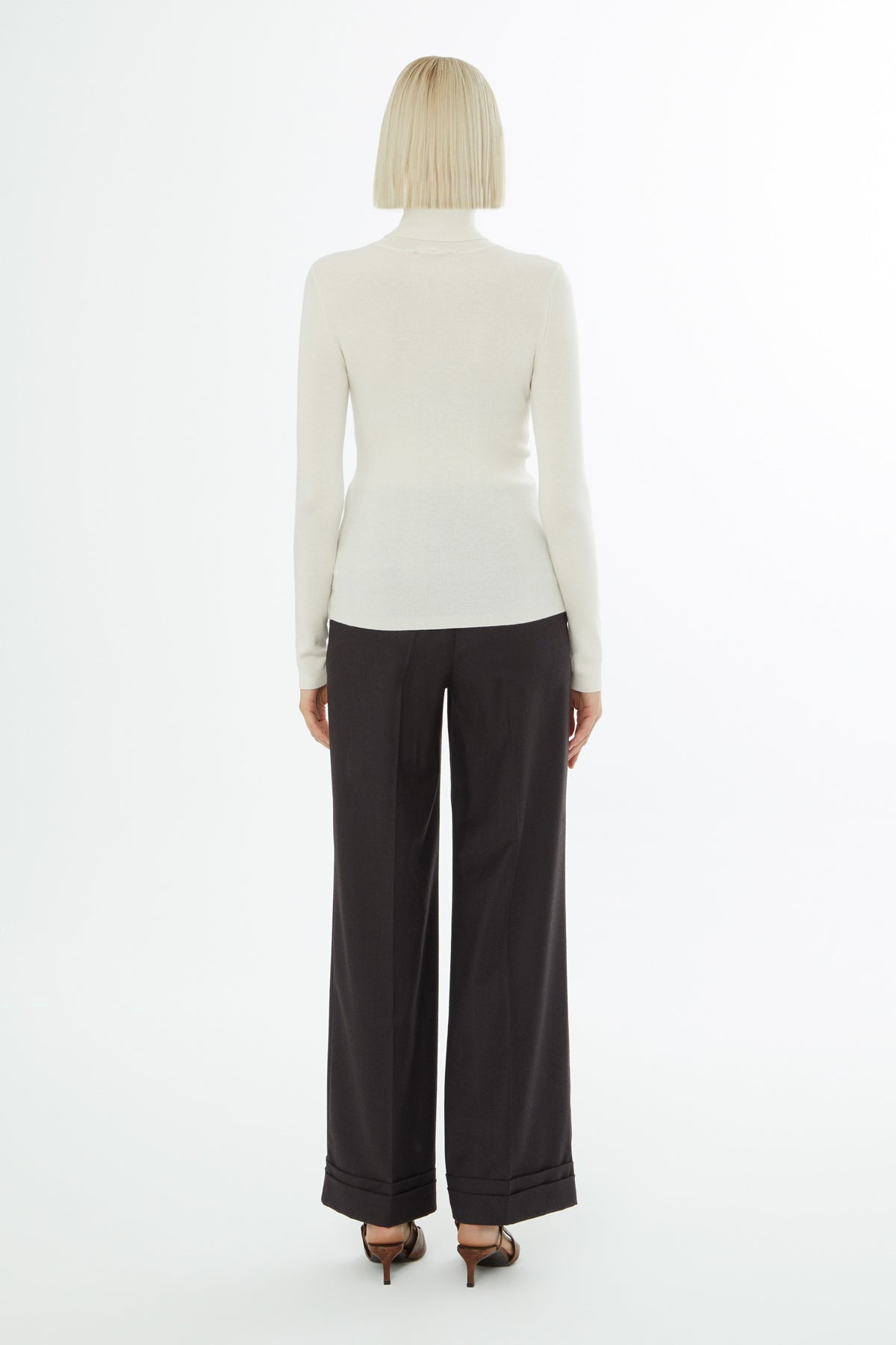 Ecru High-Neck Knit Sweater