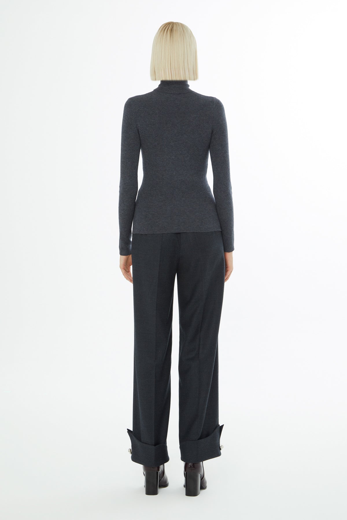 Grey High-Neck Knit Sweater