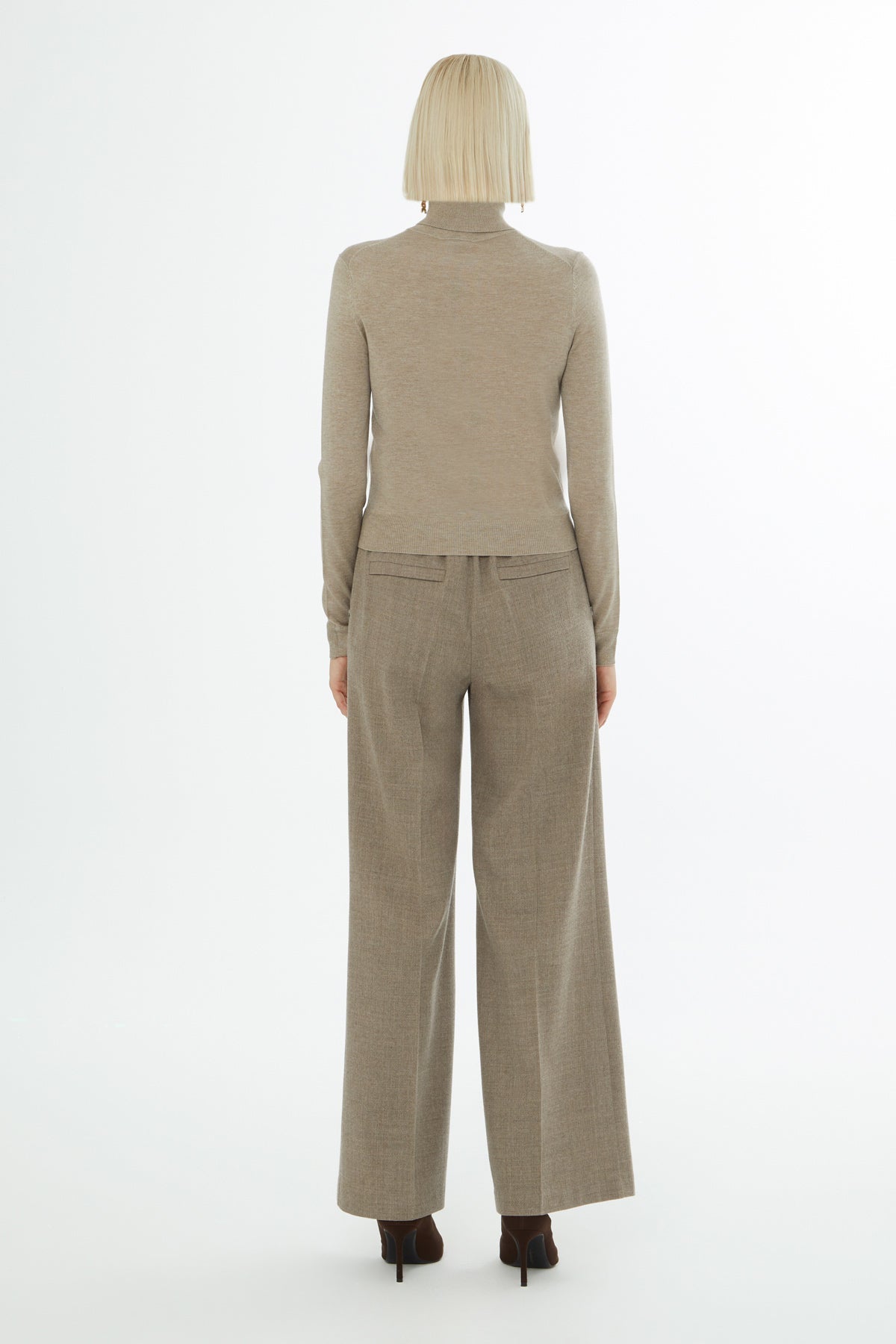 Beige Turtleneck Knit Sweater