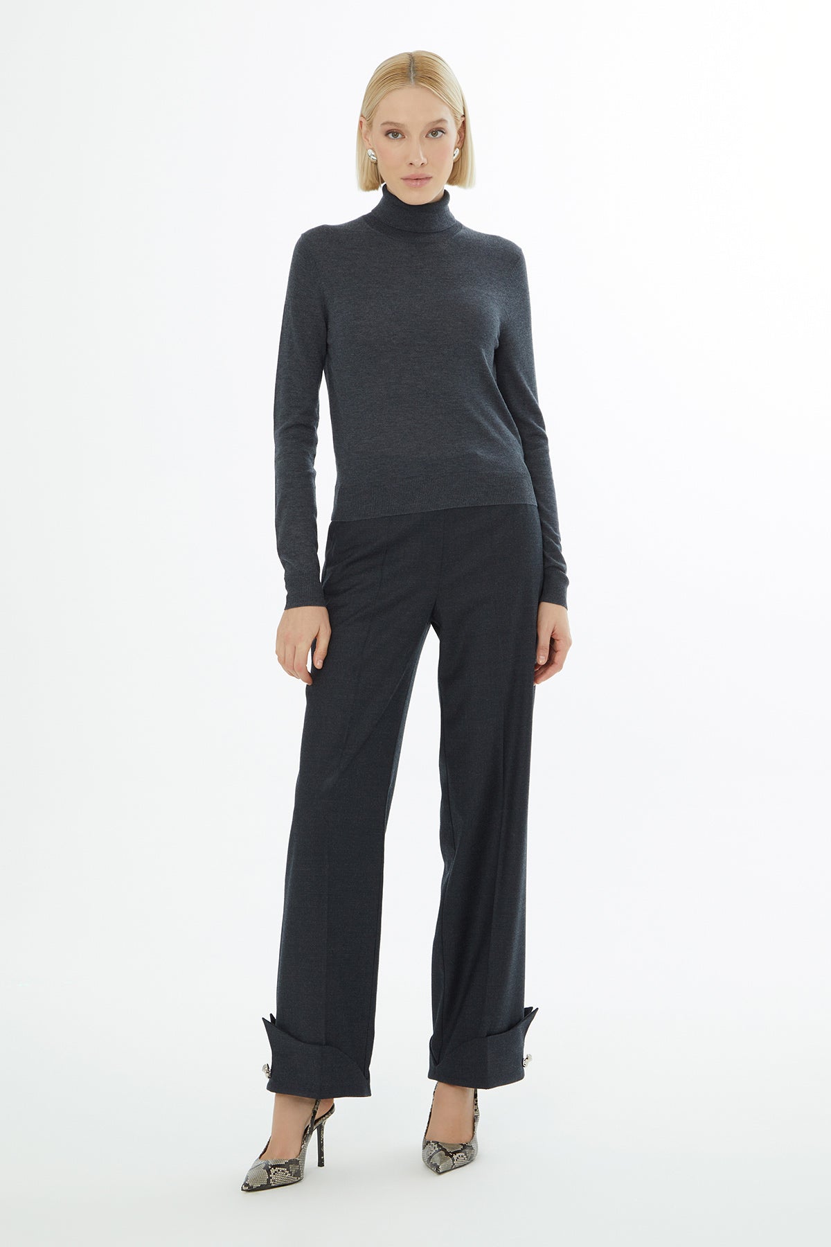 Grey Turtleneck Knit Sweater