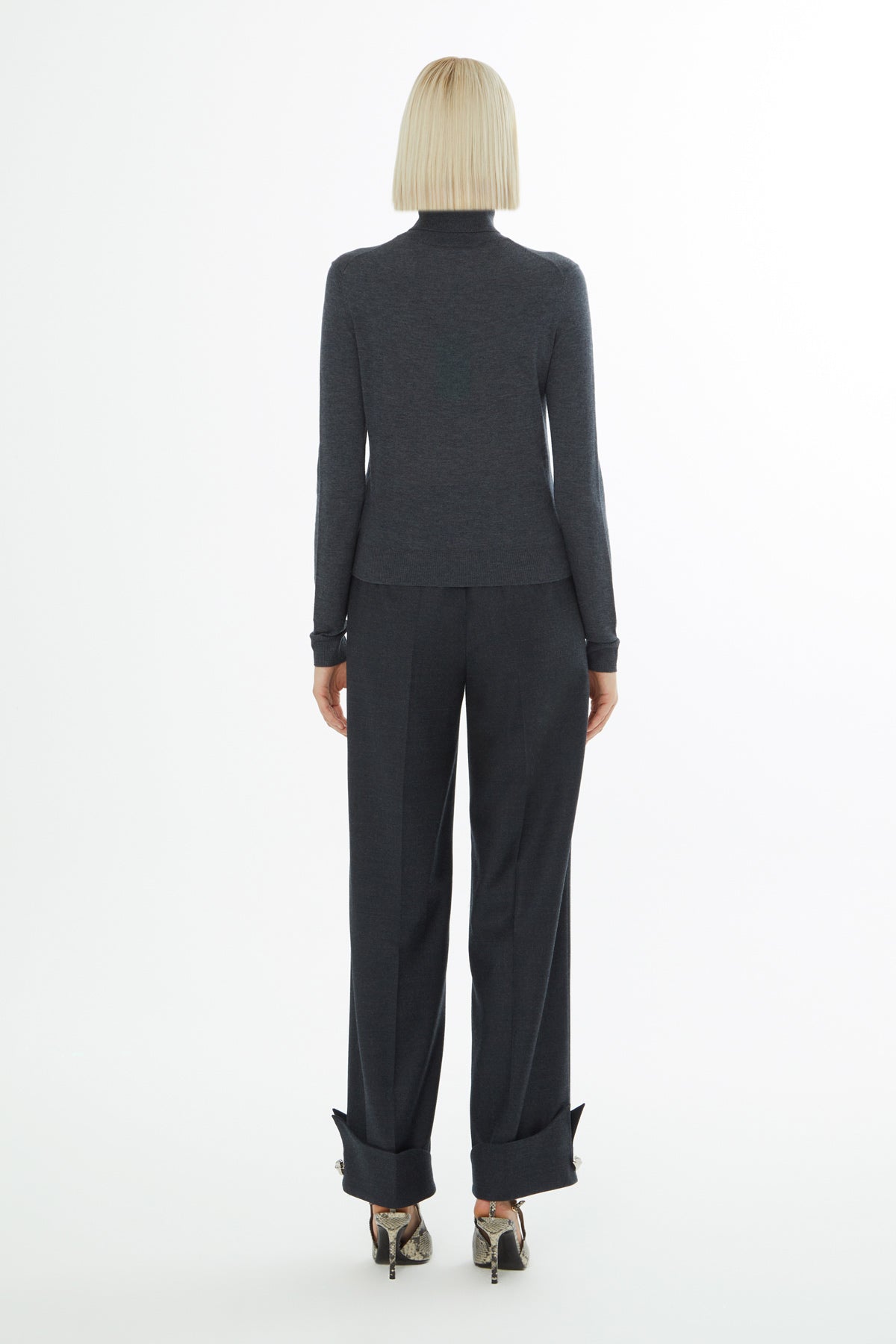 Grey Turtleneck Knit Sweater