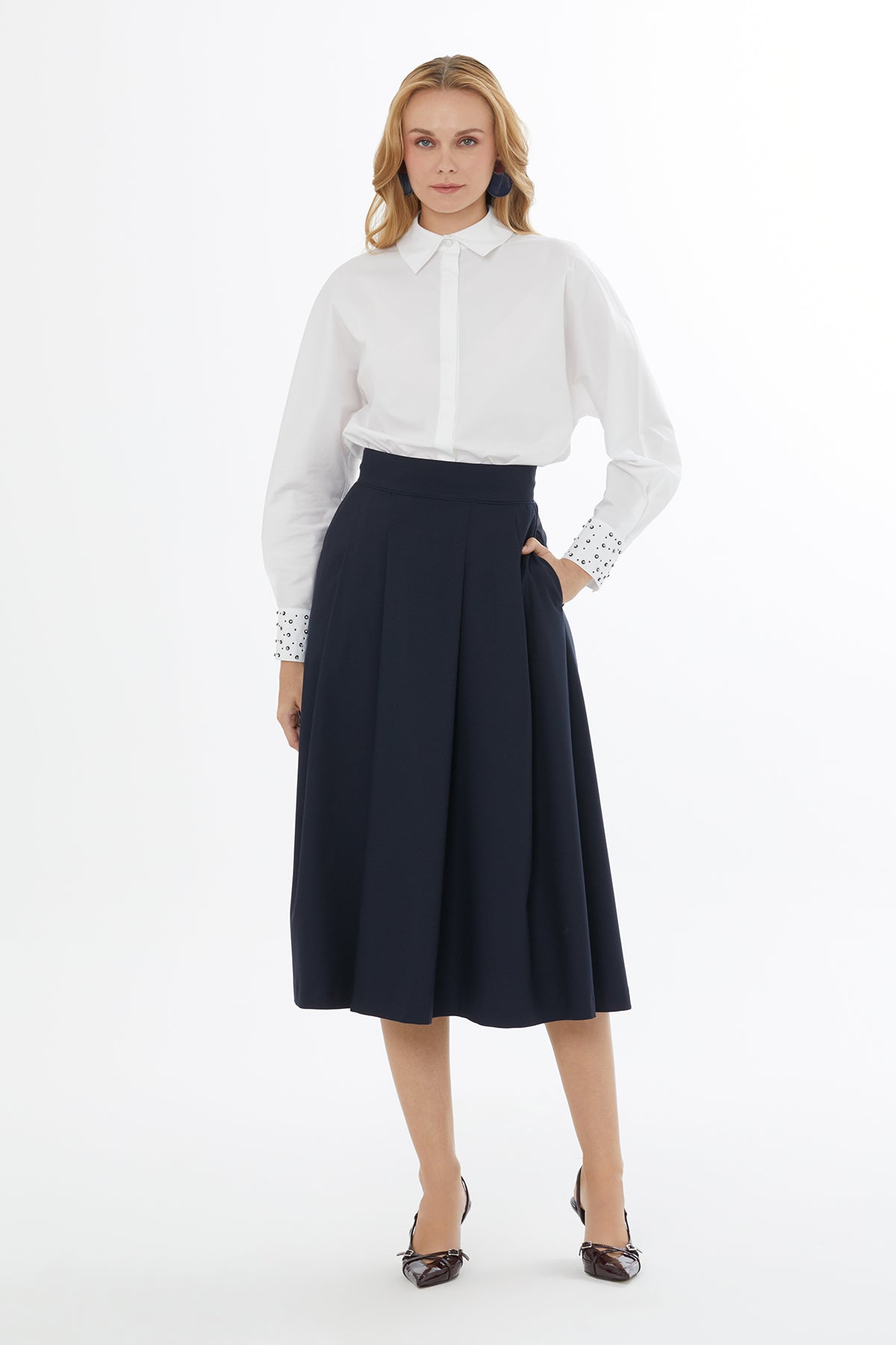 Pleated Skirt with Back Center Hidden Zipper