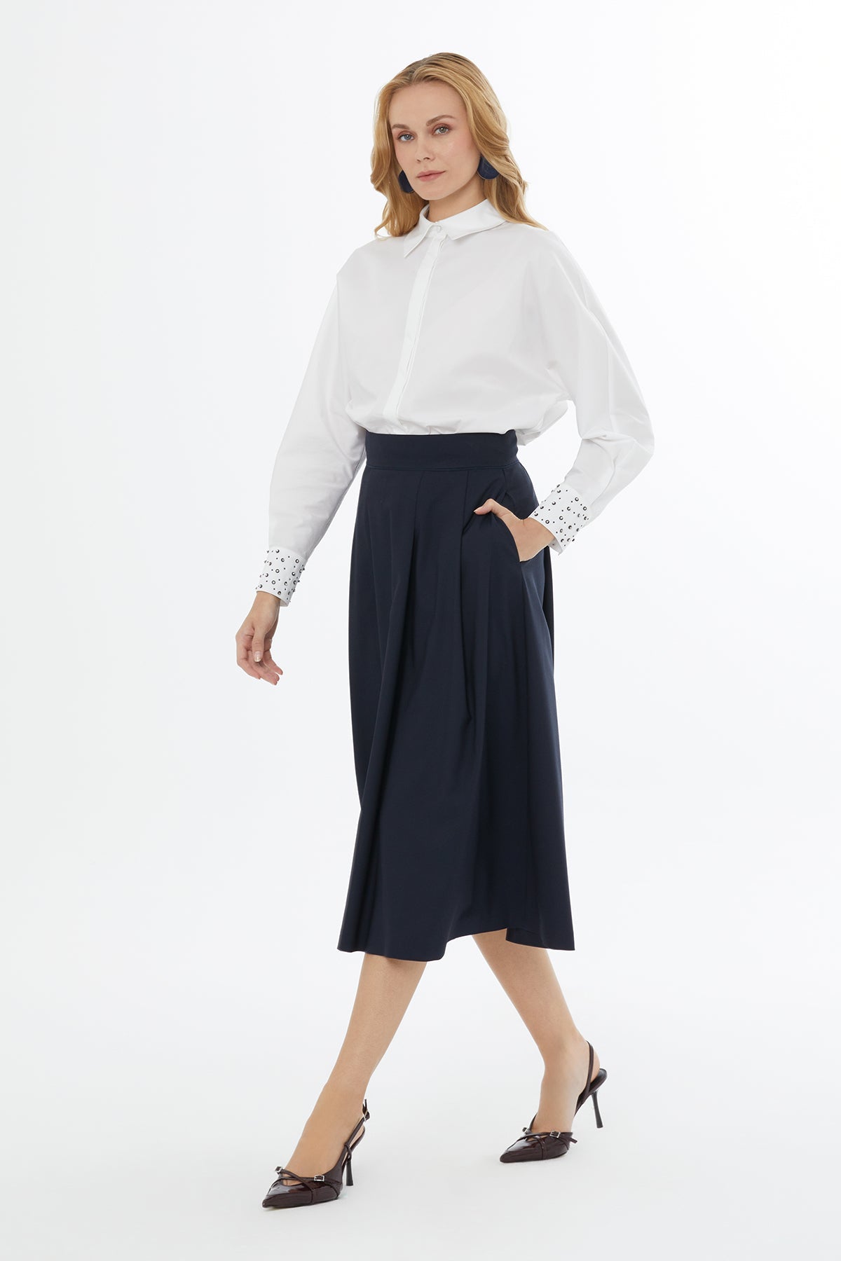 Pleated Skirt with Back Center Hidden Zipper