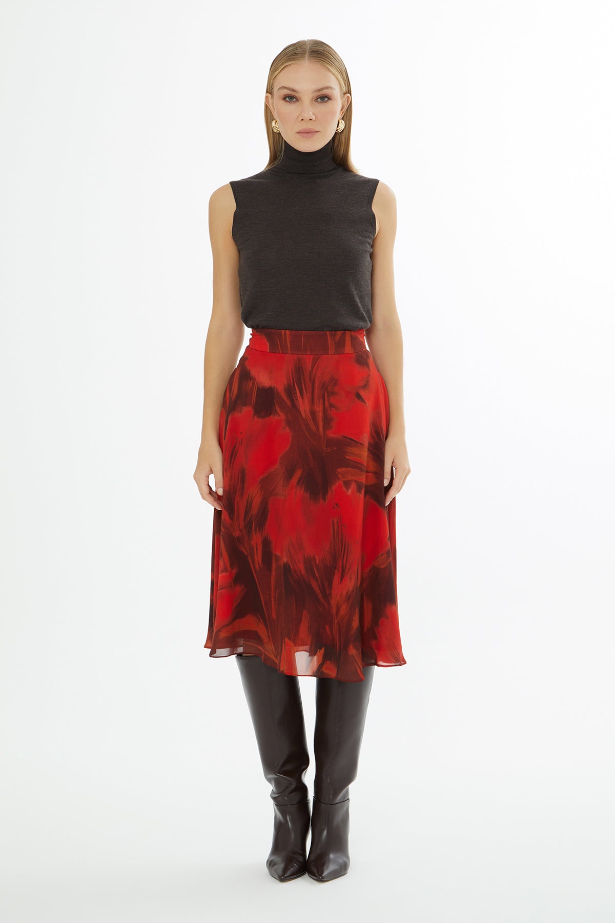 Printed Midi Skirt with Zip Closure
