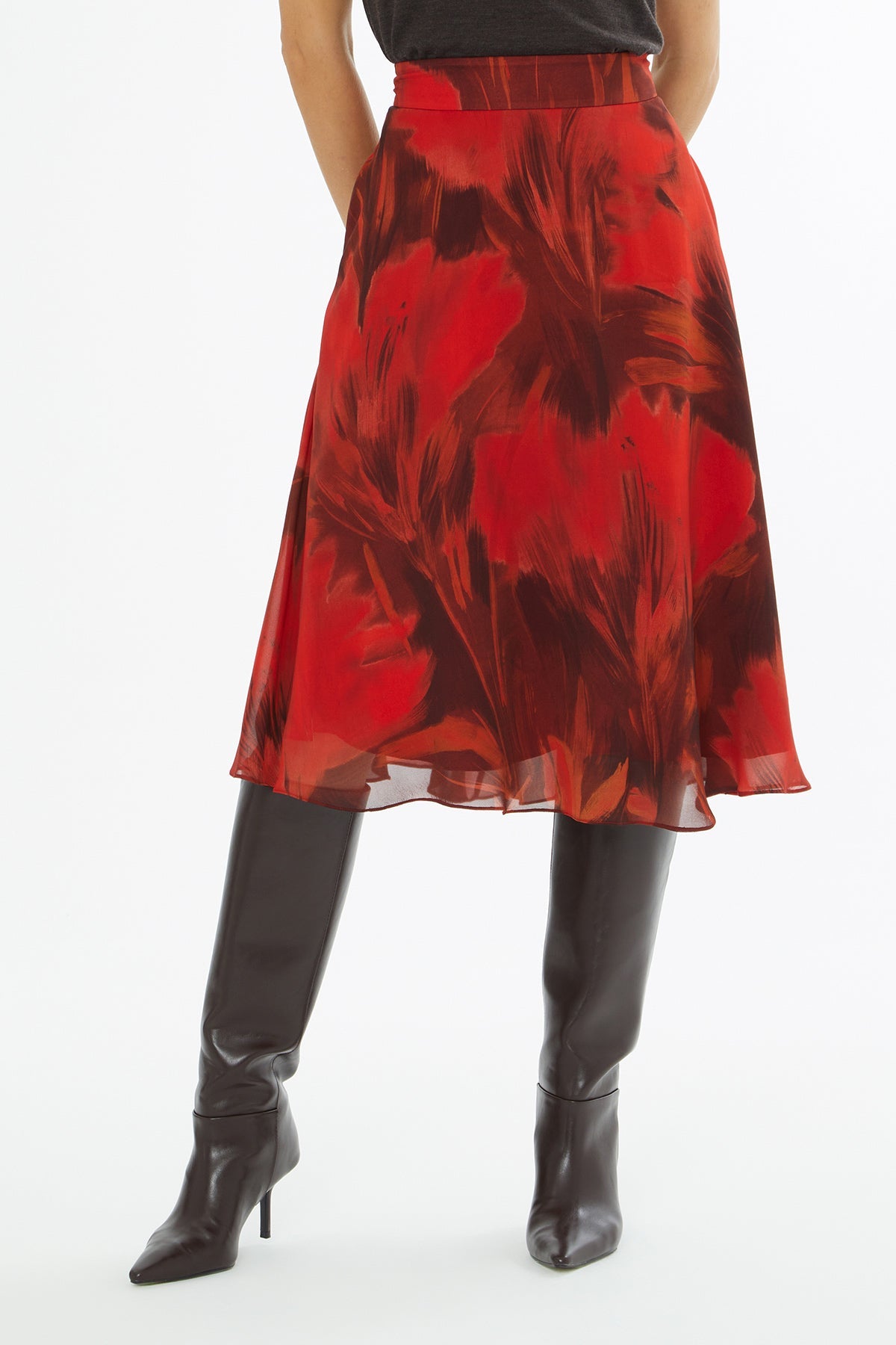 Printed Midi Skirt with Zip Closure