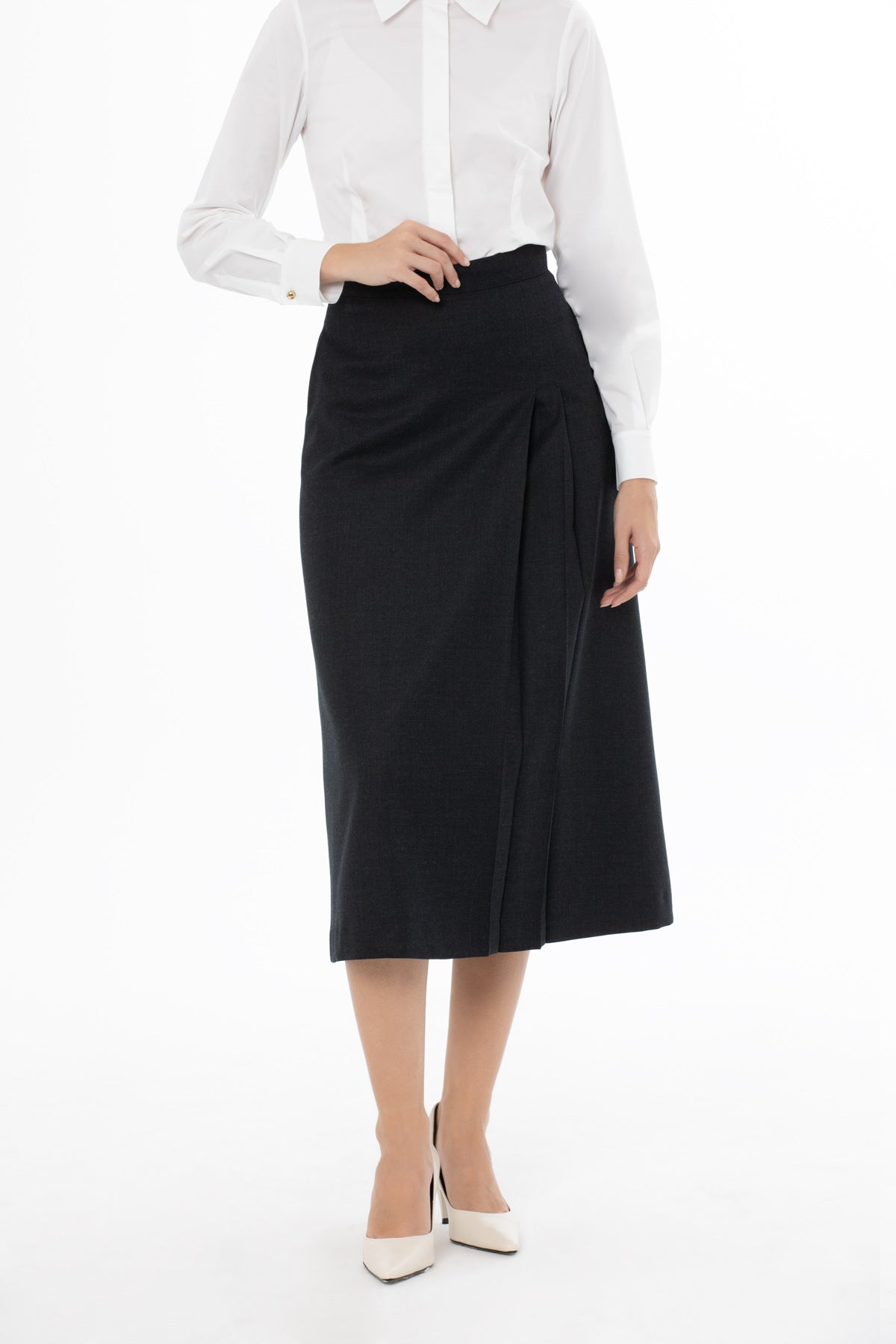 Grey Midi Skirt with Back Zipper