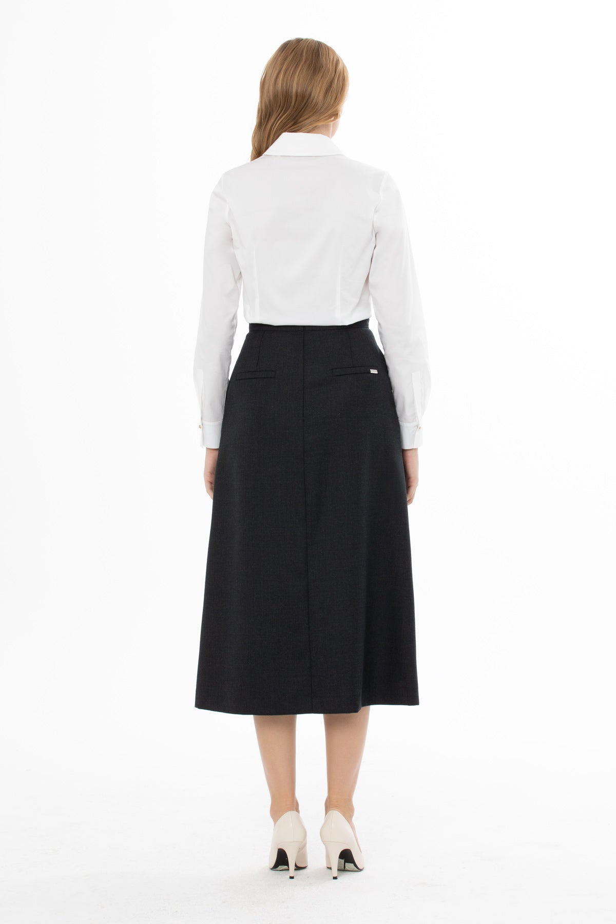 Grey Midi Skirt with Back Zipper