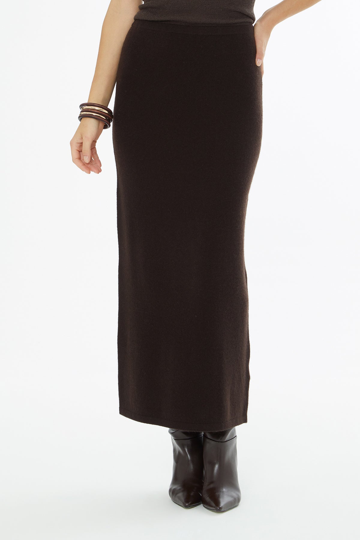 Brown Slim Knit Long Skirt