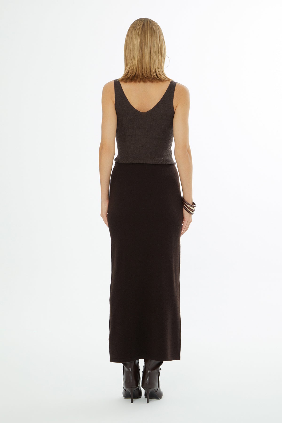 Brown Slim Knit Long Skirt