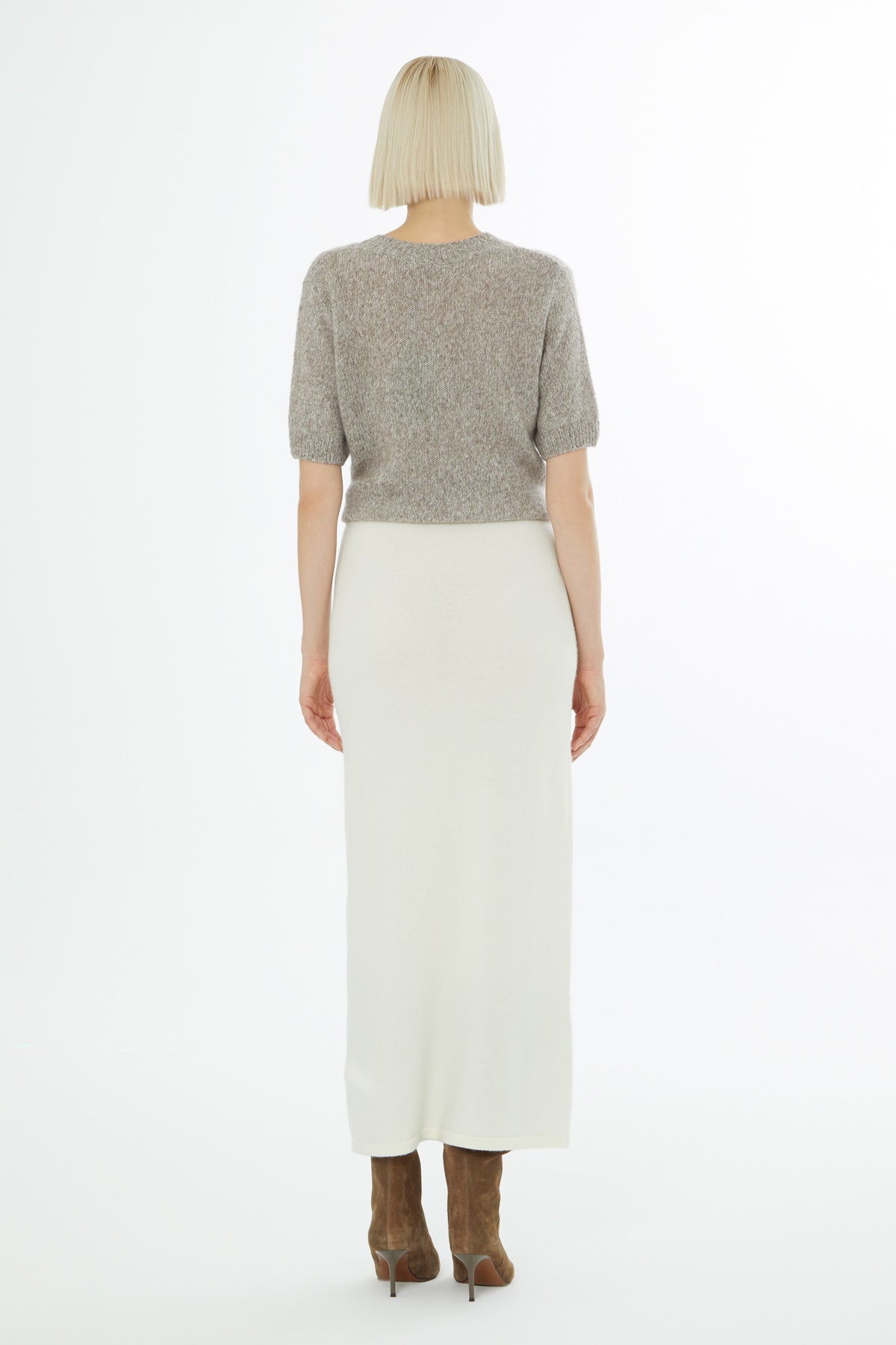 Ecru Slim Knit Long Skirt