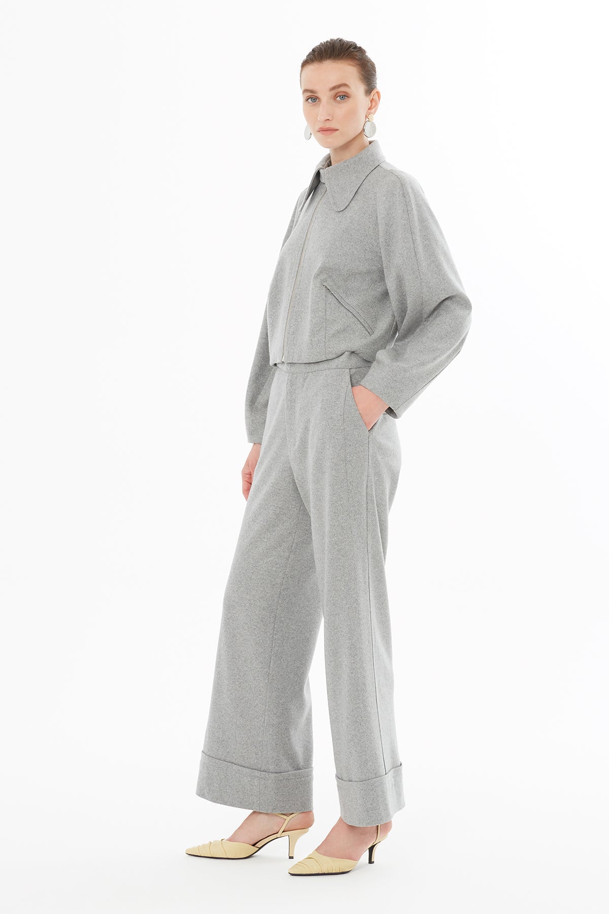 Grey Peter Pan Collar Wool-Blend Sweatshirt