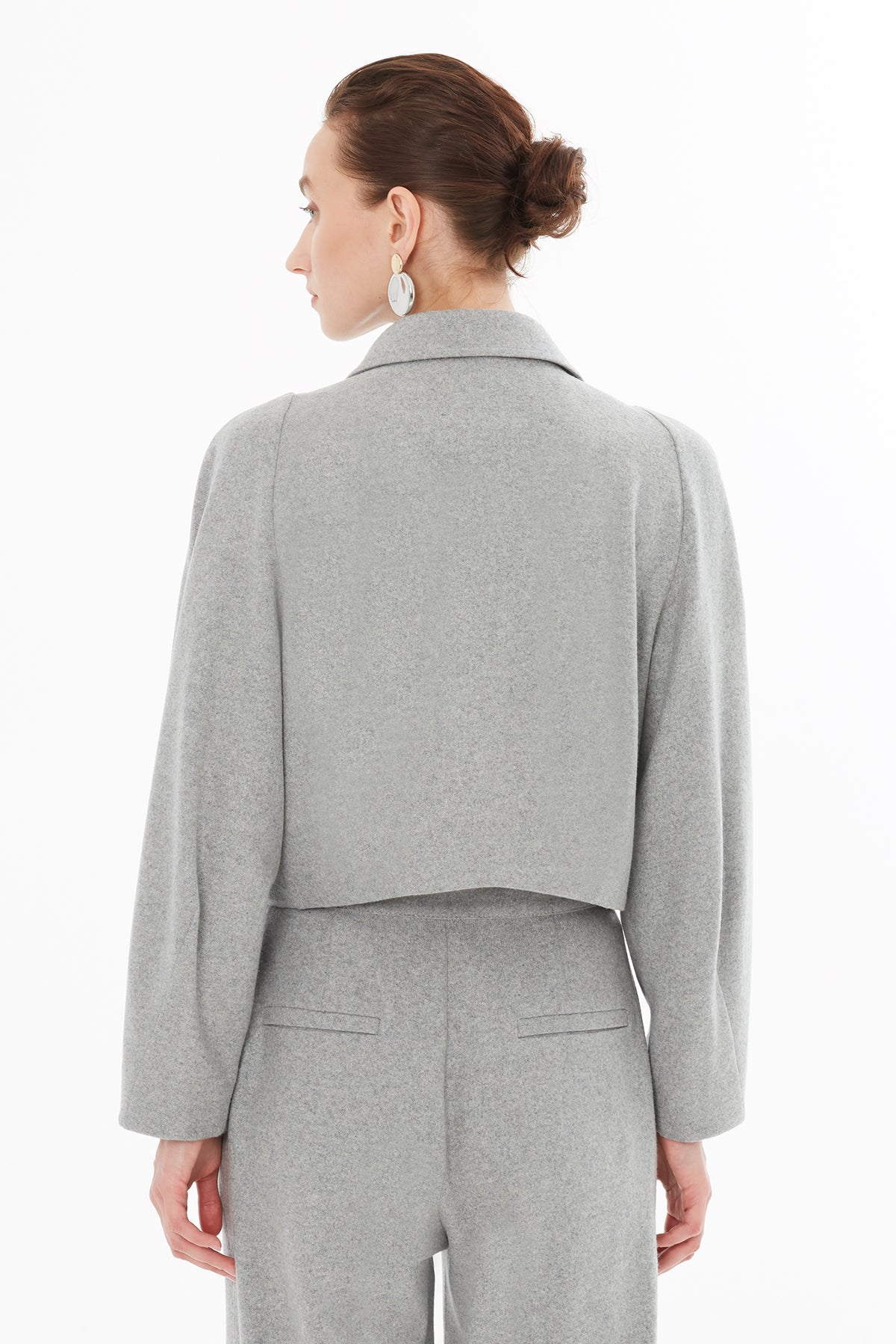 Grey Peter Pan Collar Wool-Blend Sweatshirt