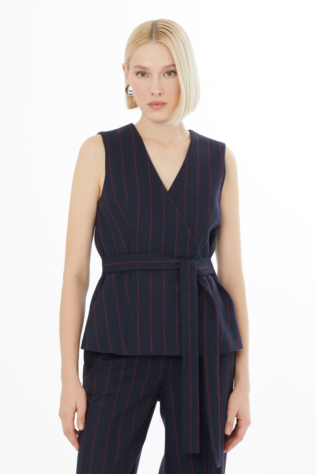 Black Drawstring V-Neck Vest