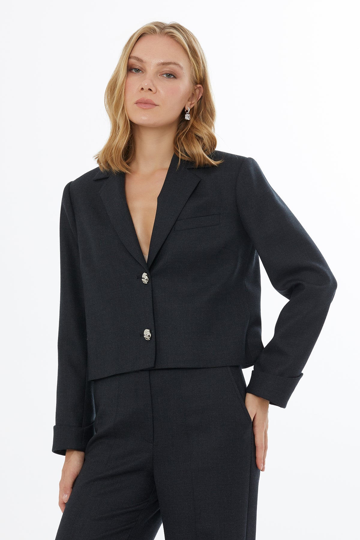 Grey Jacket with Button Closure