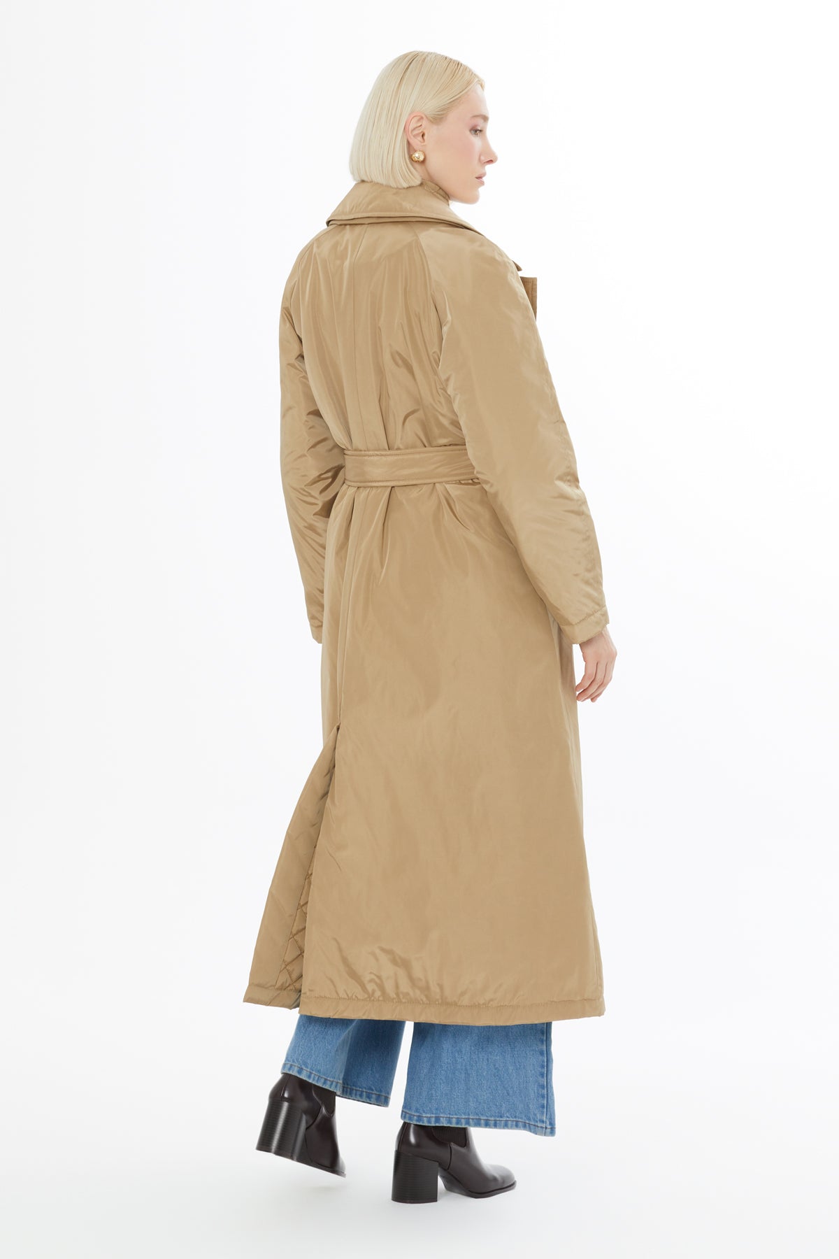 Belted Long Beige Trench Coat