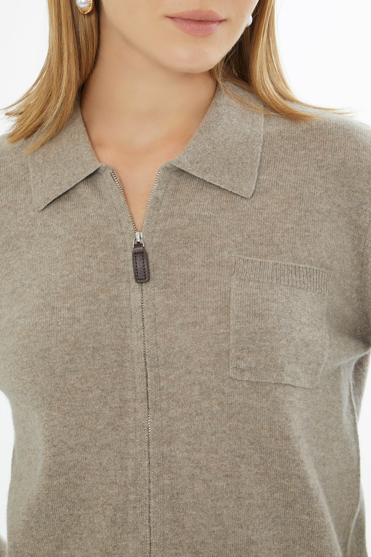 Beige Shirt-Collar Cardigan