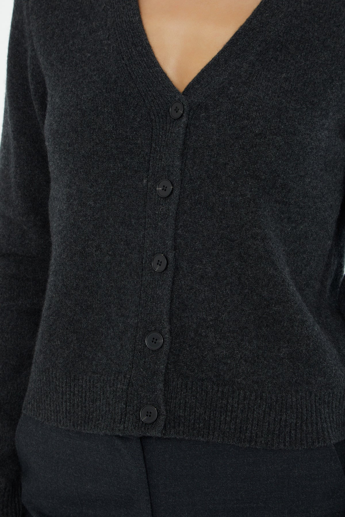 Grey V-Neck Cardigan with Button Closure
