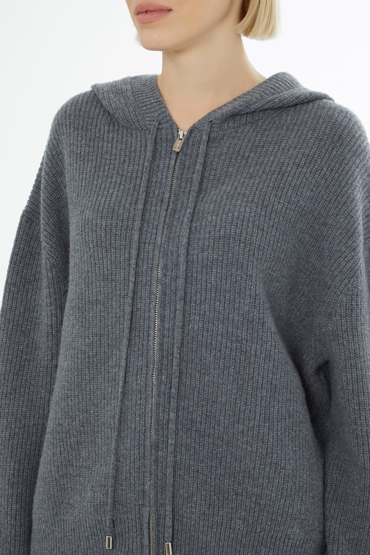 Grey Hooded Cardigan with Zip Closure