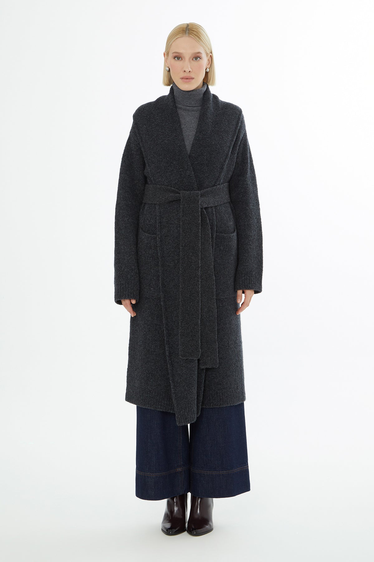 Grey Shawl-Collar Coat with