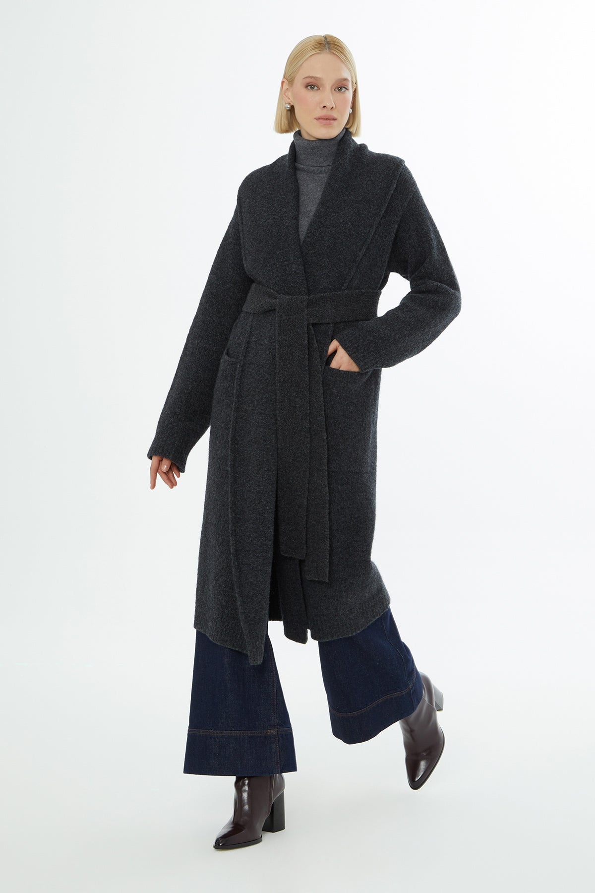 Grey Shawl-Collar Coat with