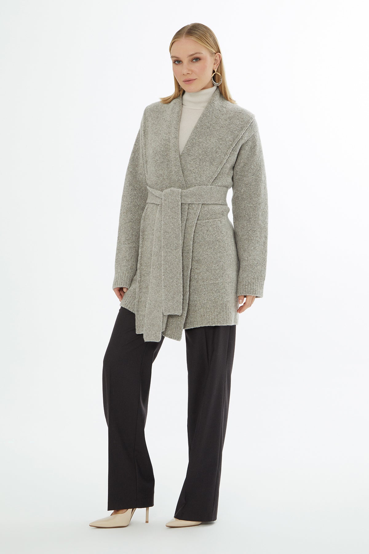 Beige Shawl-Collar Cardigan