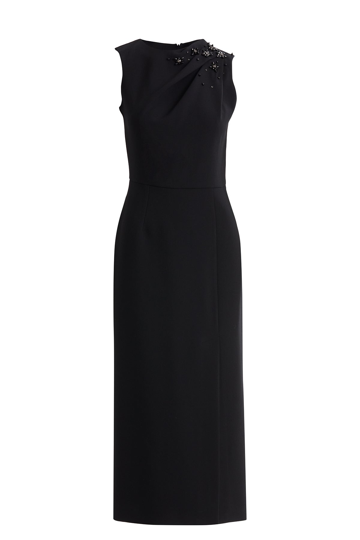 Black Shoulder-Draped Midi Dress