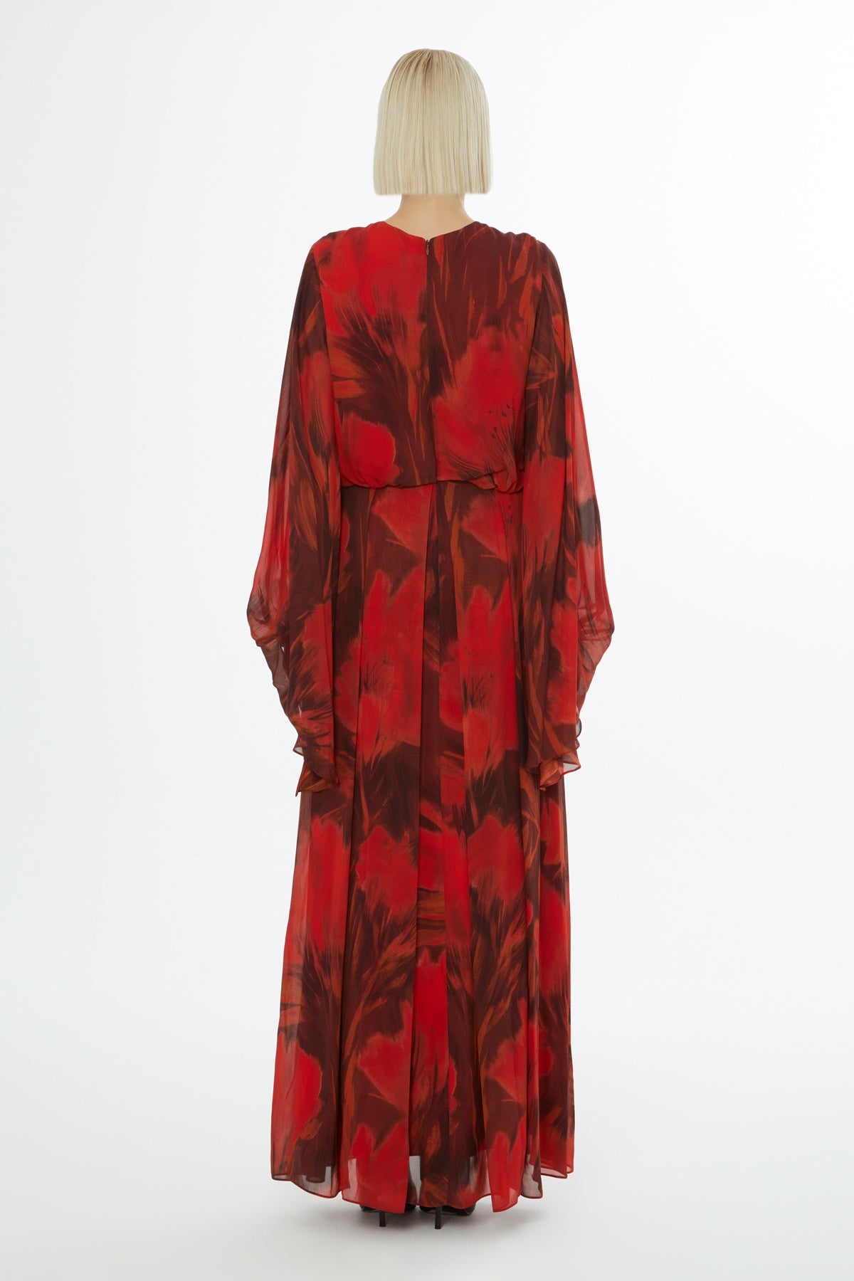 Patterned Long-Sleeve Long Dress