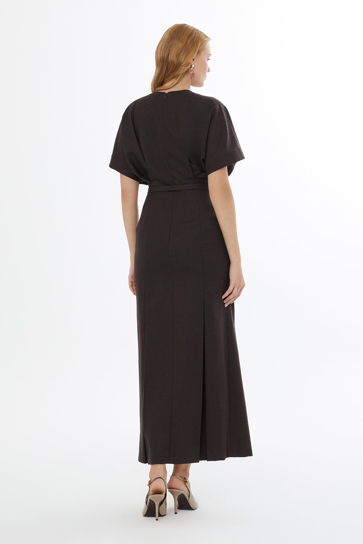Brown Batwing Sleeve Maxi Dress