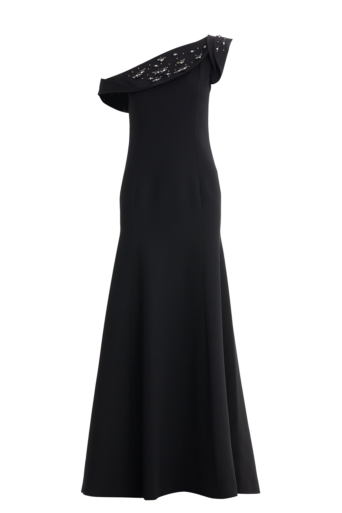 Black Embroidered Low-Neck Maxi Dress