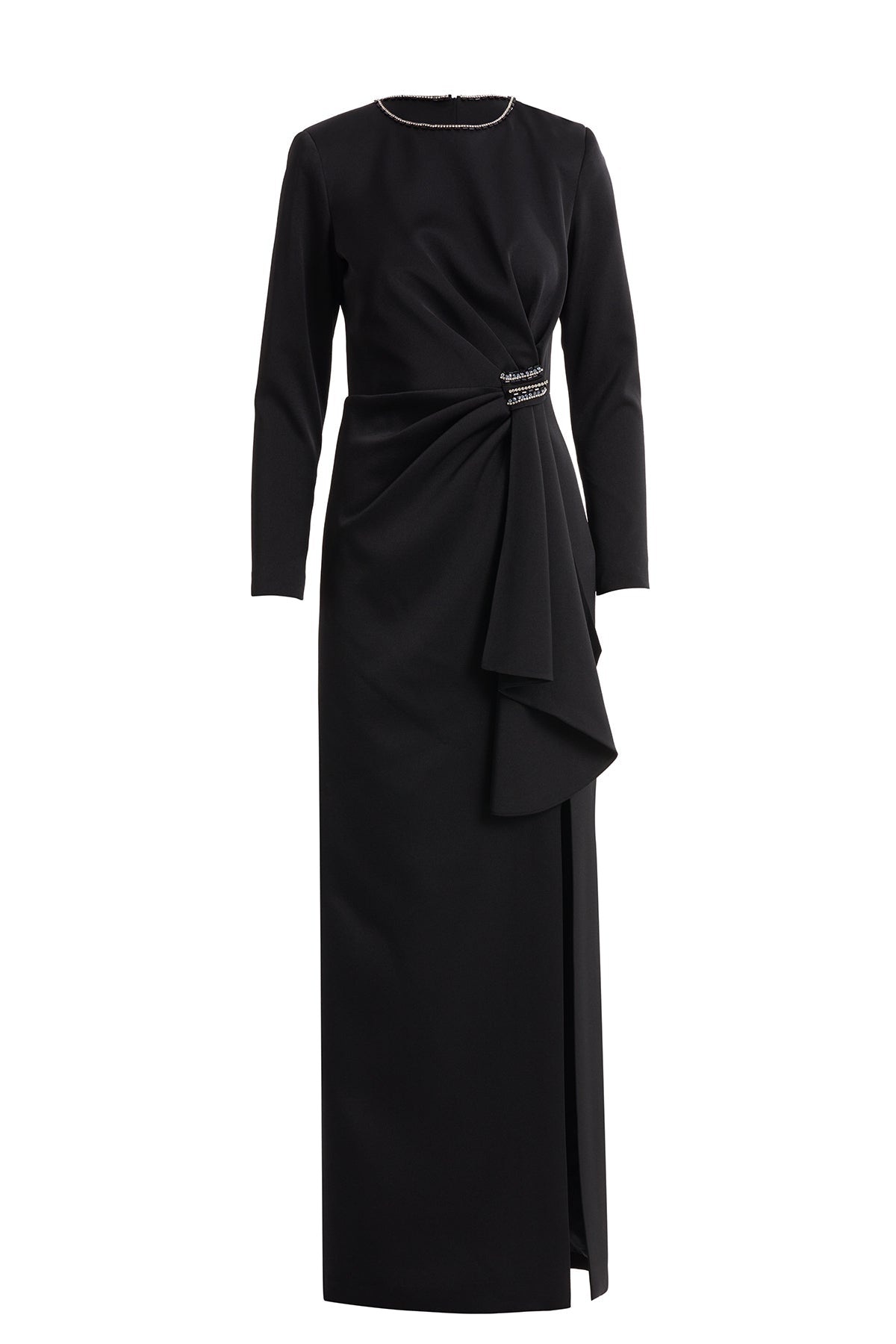 Stone-Embellished Black Long Dress