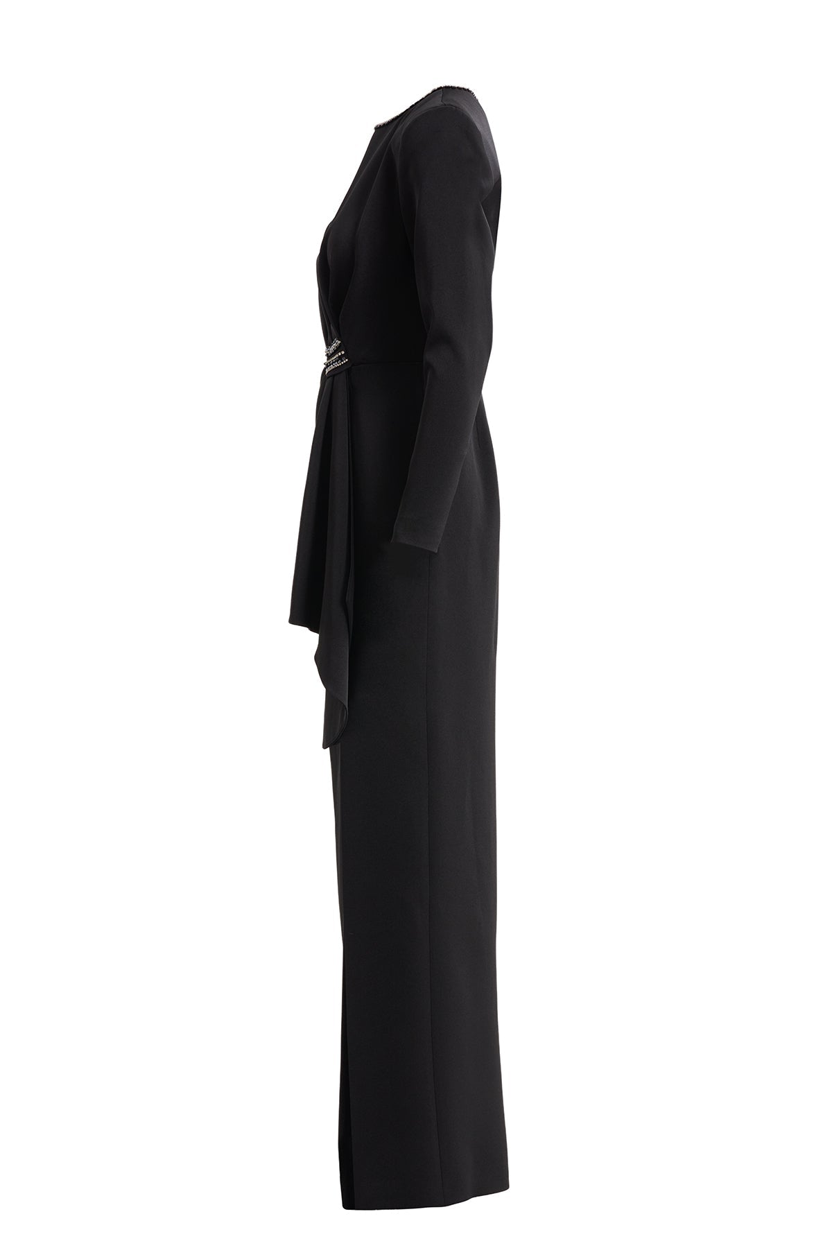 Stone-Embellished Black Long Dress