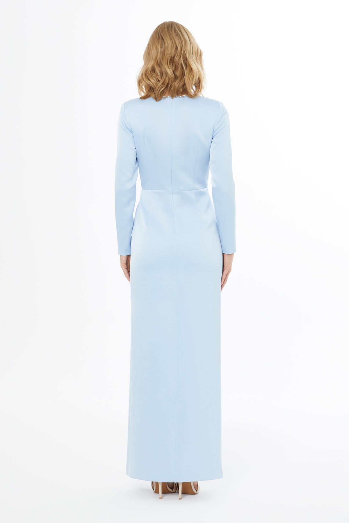 Blue Stone-Embellished Long Dress