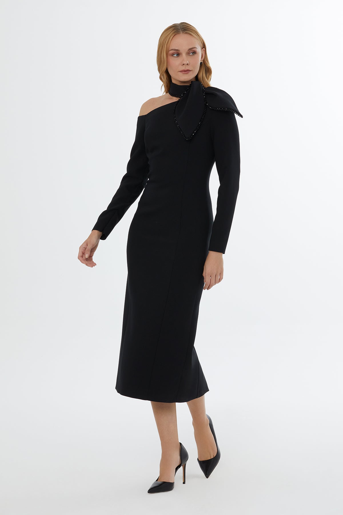 Embroidered Dress with Back and Sleeve Zips N